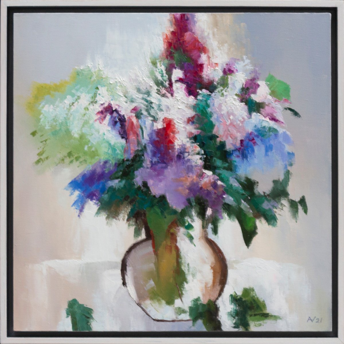 Abstract Still Life Oil Painting By Oleksii Vylusk, 21 X 21", Spring Naturemorte, Original Artwork