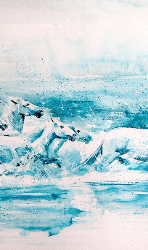 Running horses in the river by Kovács Anna Brigitta
