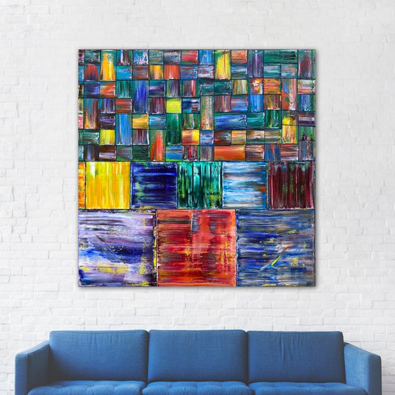 Get Some Structure In Your Life - Original Xt Large PMS Abstract Oil Painting On Canvas - 60 x 60 inches