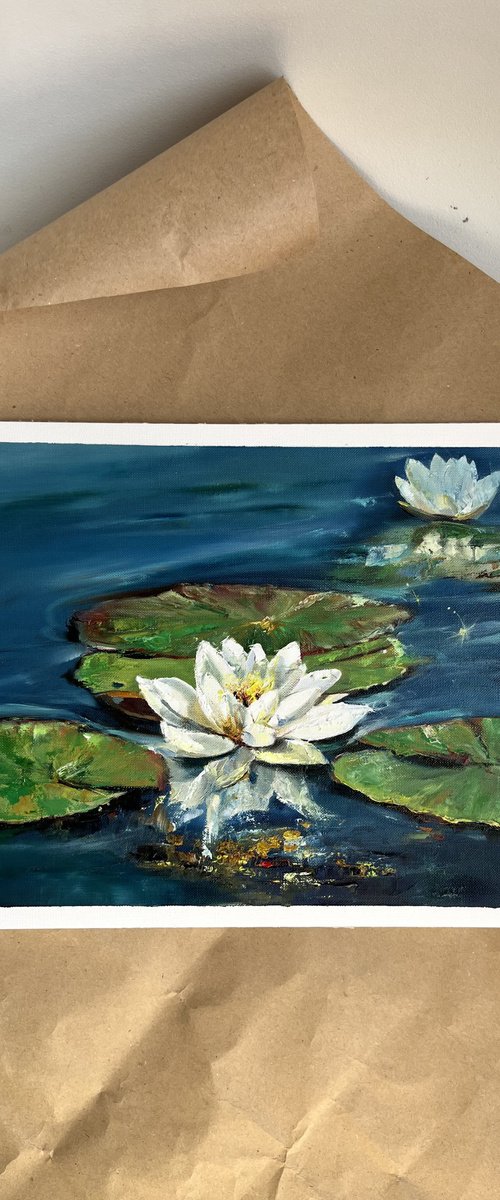 Water Lily Oil Painting Impasto by Myroslava Denysyuk