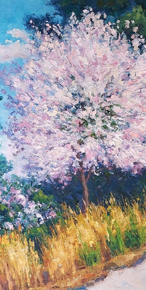 White flowering tree by the road by Irena Heinz