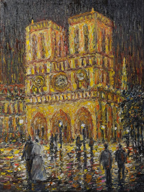 Notre Dame. Lights of Paris at night