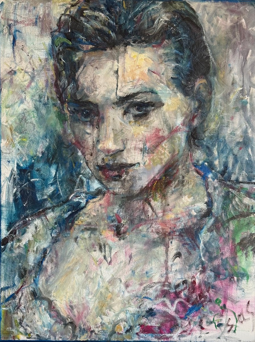 Expressive Portrait Oil Painting By Liubou Sas, 24 X 31", Alma, Original Artwork