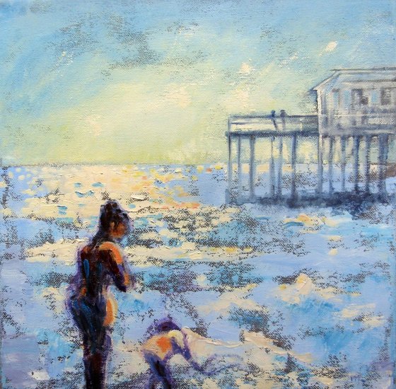 Mother and Child , the Sea and Southwold Pier.