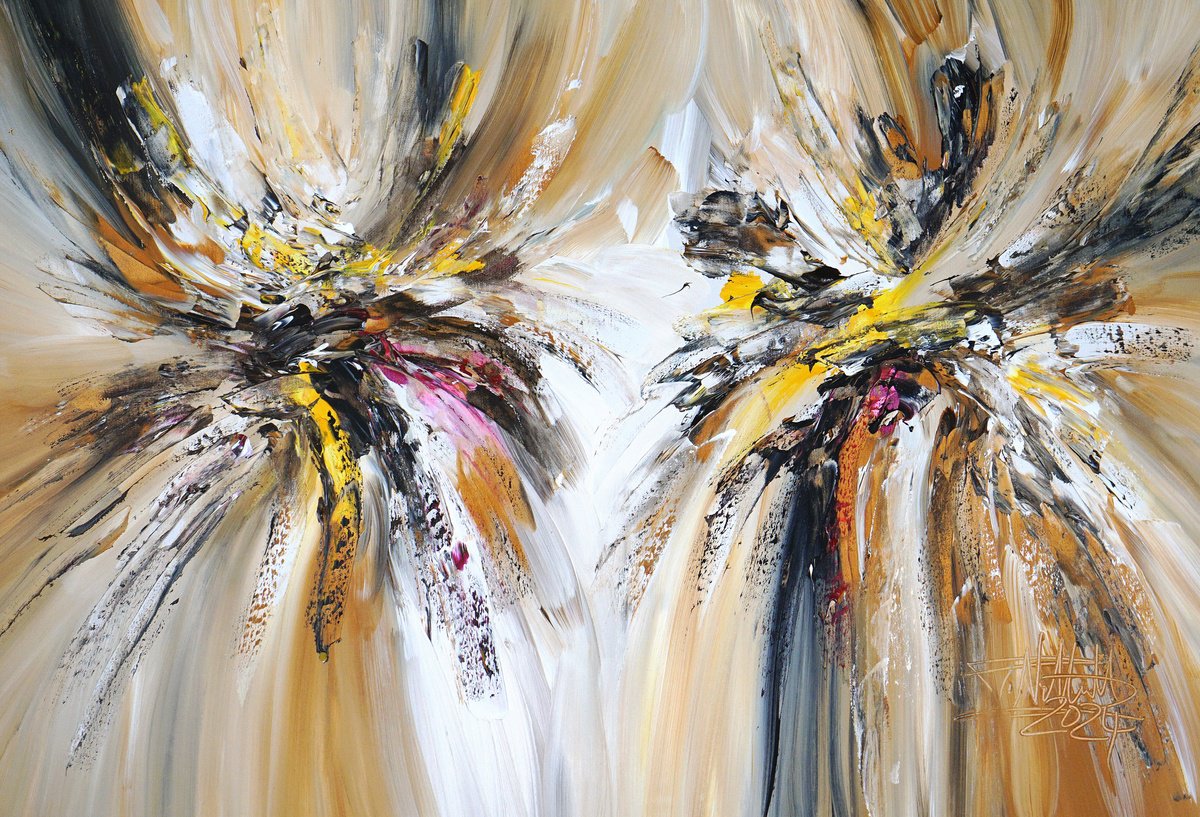 Abstract Acrylic Painting By Peter Nottrott, 49 X 33", Sunny Nature Adventure M 1, Original Artwork