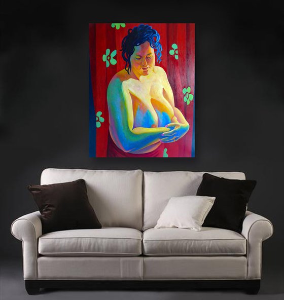 SEMI-NUDE AGAINST RED CLOTH