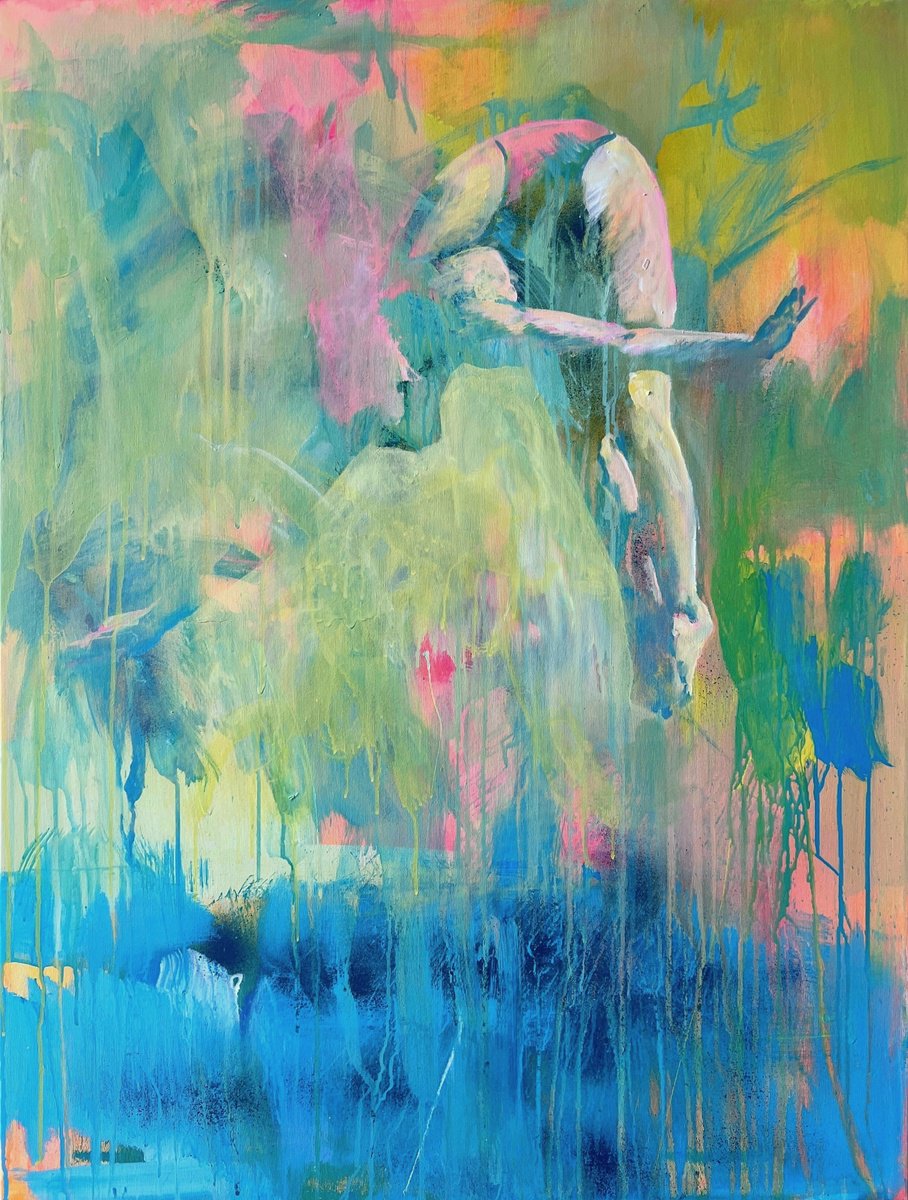 Expressive Portrait Acrylic Painting By Zakhar Shevchuk, 30 X 39", Melting Reality, Original Artwork