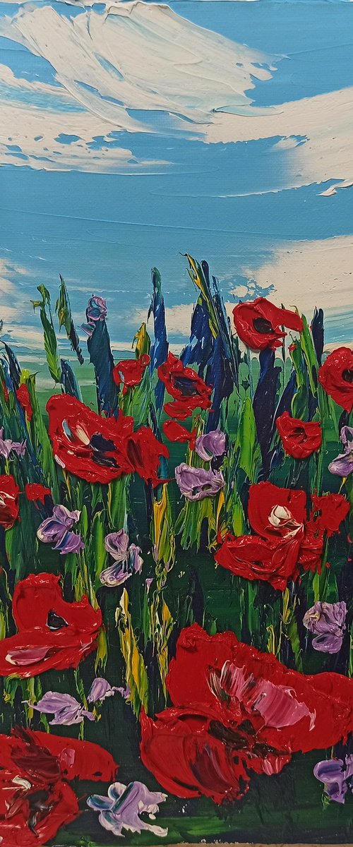 Impasto poppies at the meadow by Oksana Fedorova