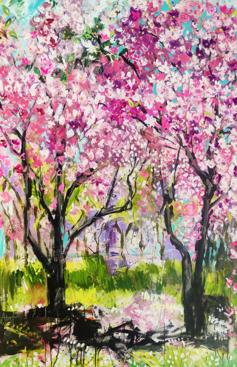Expressive Oil Painting , A Walk In The Park By Angie Wright, 43 X 67, Artwork For Sale On Artfinder