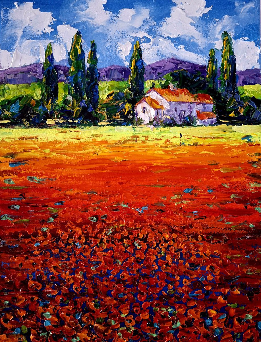 Abstract Landscape Oil Painting By Andrej Ostapchuk, 12 X 16, Whisper Of Scarlet Dreams, Original Artwork