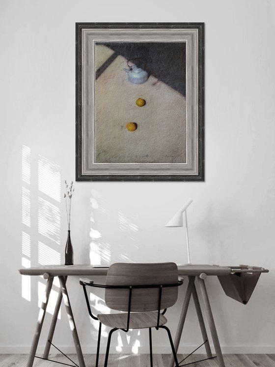 Aluminum Teapot and Two Lemons