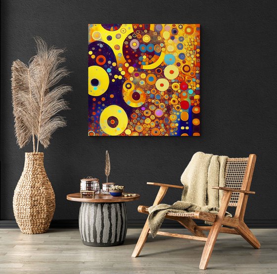 Klimt inspiration abstract. Large positive vibrant colors geometric abstract, bright wall art hanging