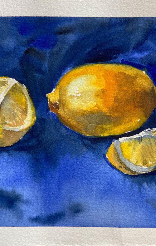 Lemons on blue by Nataliia Nosyk