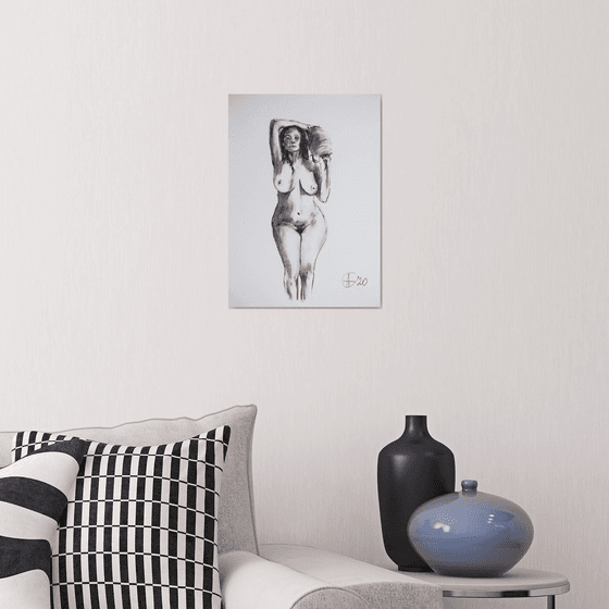 Nude in charcoal. 20. Black and white minimalistic female girl beauty body positive