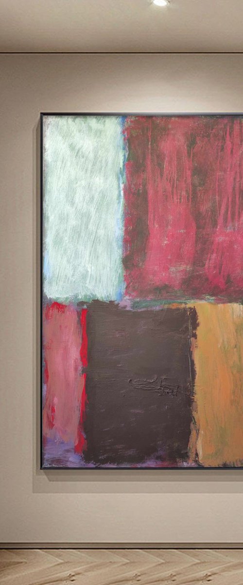 Large abstract painting red by Gabriel Prundeanu