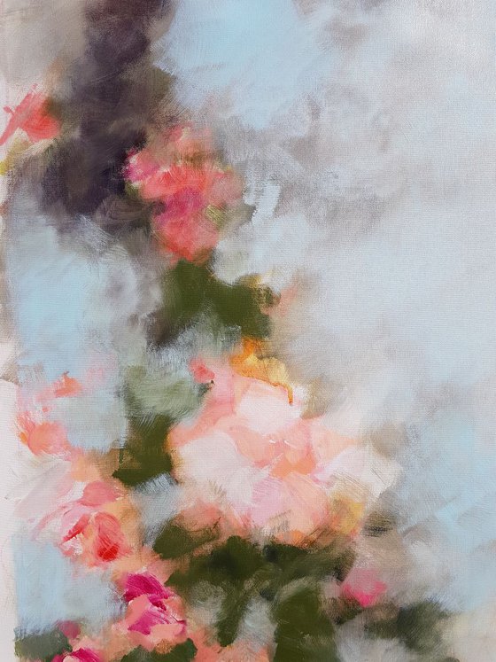 Bagatelle's garden in Paris - Roses in an impressionistic painting - modern floral - contemporary - romantic - shabby chic - LARGE SIZE