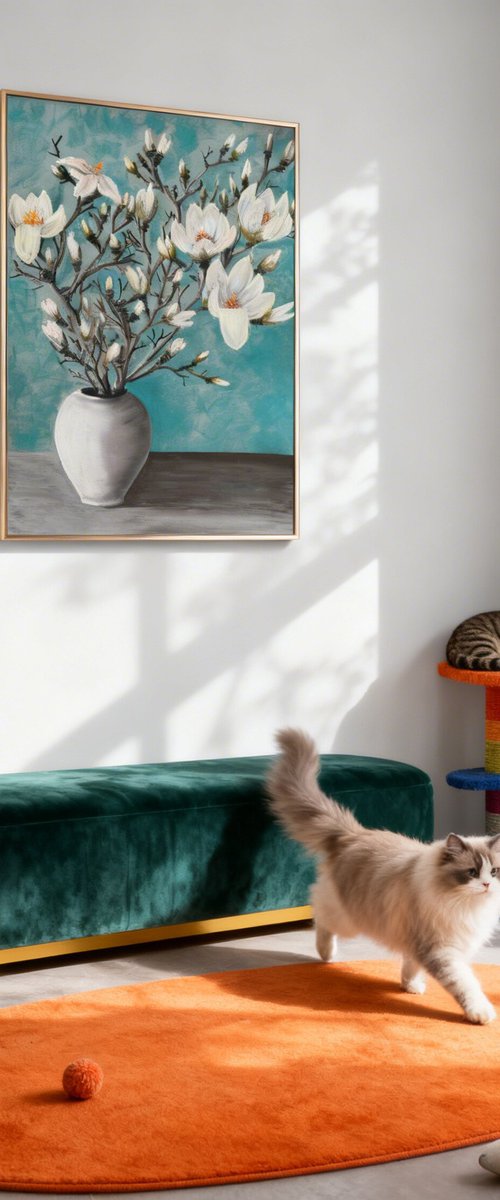 Big size  White magnolia in vase by Yuliia Sharapova