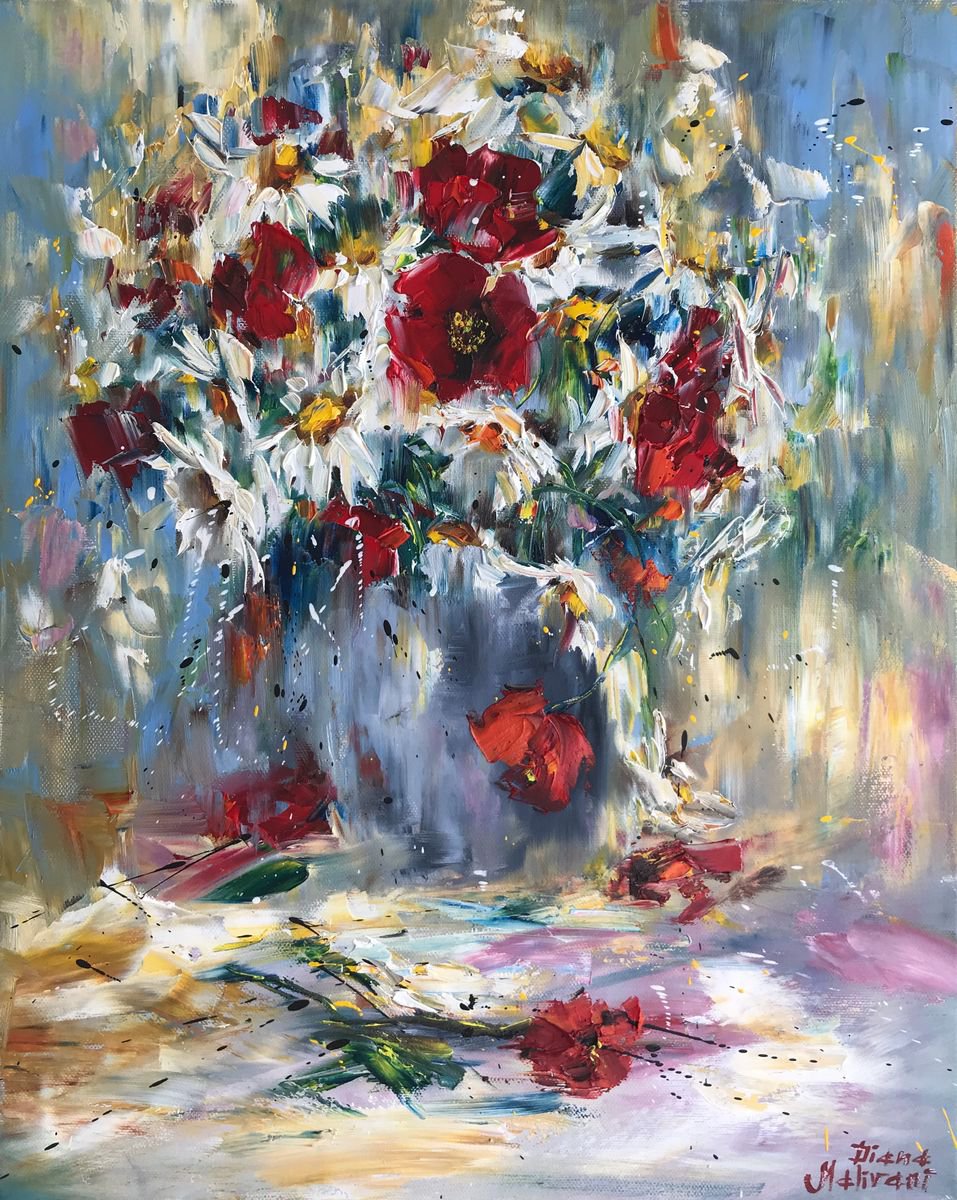 Impressionistic Botanical Oil Painting By Diana Malivani, 16 X 20, Still Life, Original Artwork