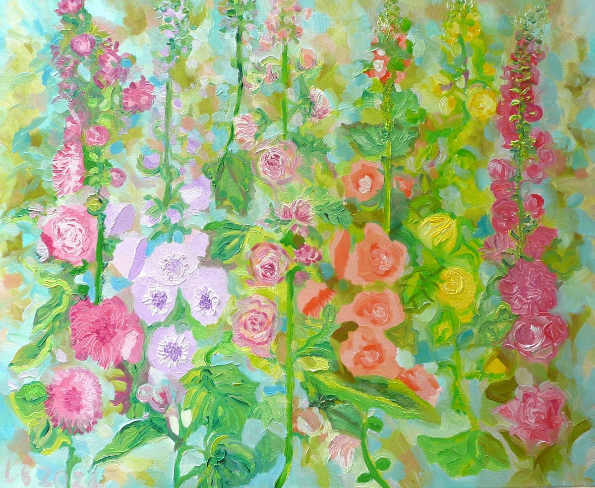 Hollyhocks by Lesley Blackburn