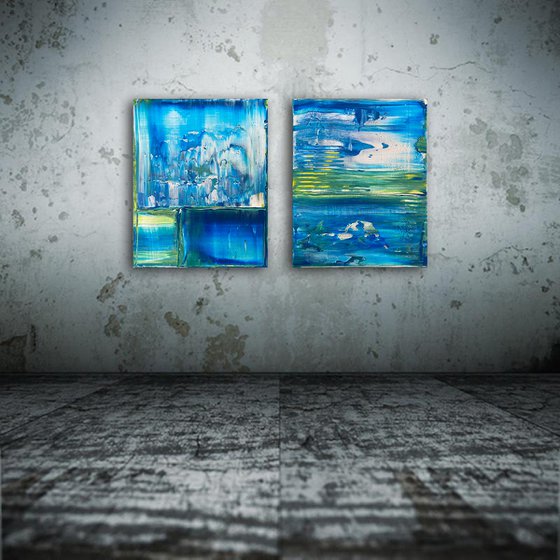 "Beauty In Decay" - Save As A Series - Original PMS Abstract Acrylic Painting Diptych On Canvas - 32" x 20"