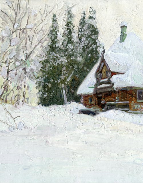 Teremok bathhouse in Abramtsevo in winter by Simon Kozhin