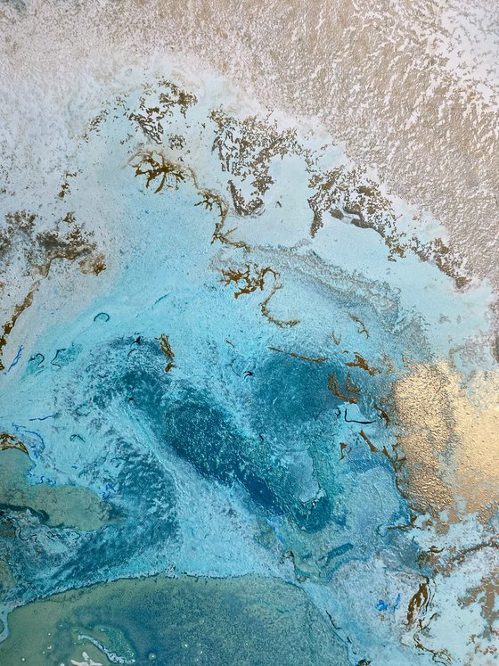 Aqua Gold Abstract Painting