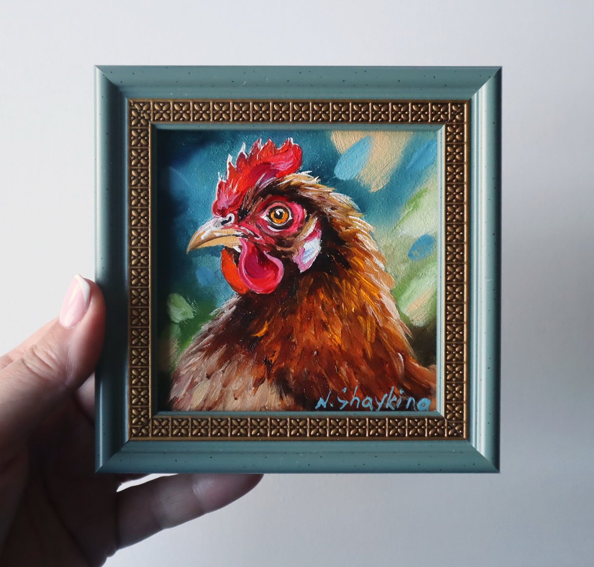 Chicken Painting Framed by Natalia Shaykina