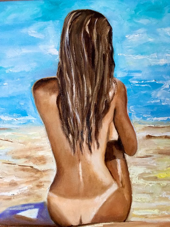 Good morning, sunshine. Oil on canvas. Nude, seaside, summer.