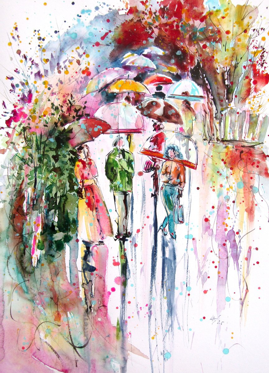 Impressionistic Watercolour , Autumn Rain Ii By Kovacs Anna Brigitta, 17 X 23, Artwork For Sale On Artfinder
