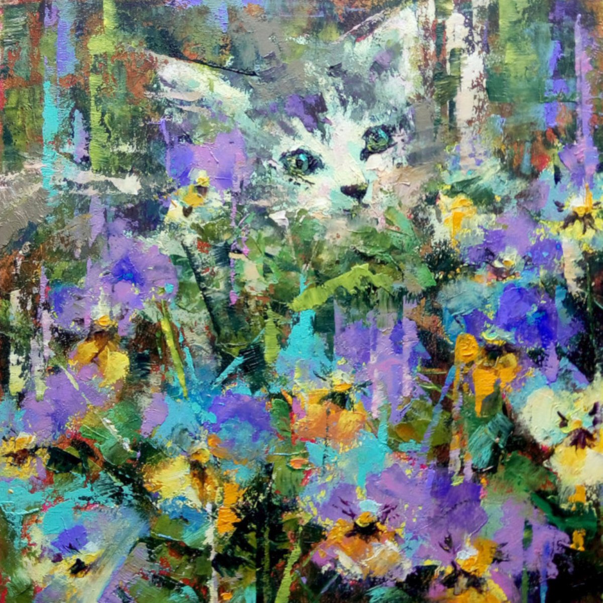Kitten in flowers by Valerie Lazareva