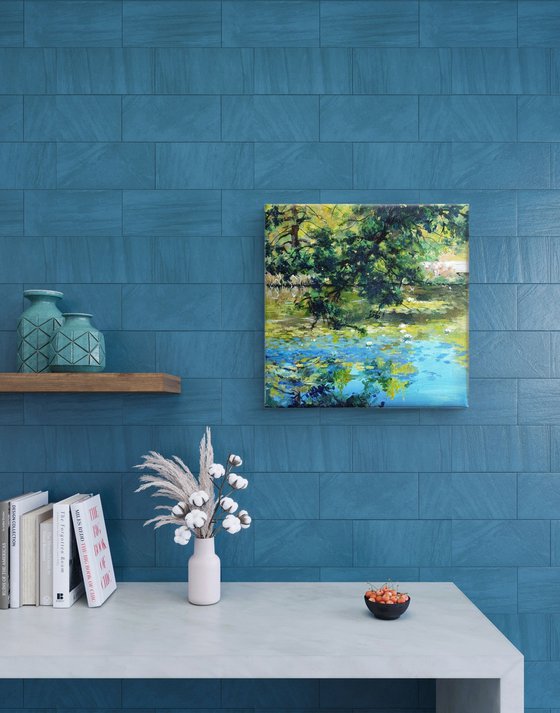 Waterlilies pond under the oak trees