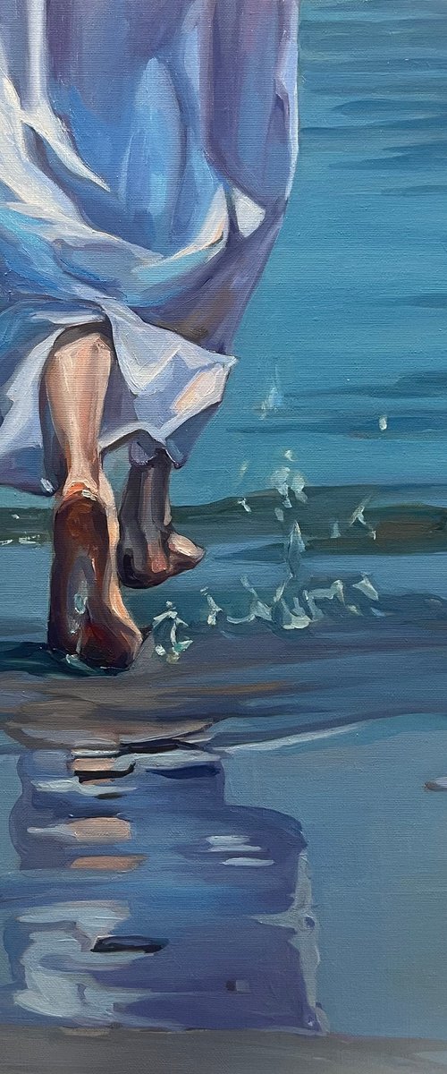 Woman running to the sea by Guzel Min