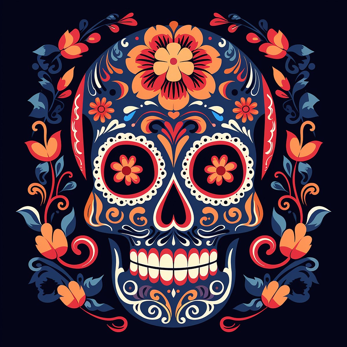 Urban And Pop Acrylic Painting , Flower Skull By Kosta Morr, 31 X 31, Artwork For Sale On Artfinder