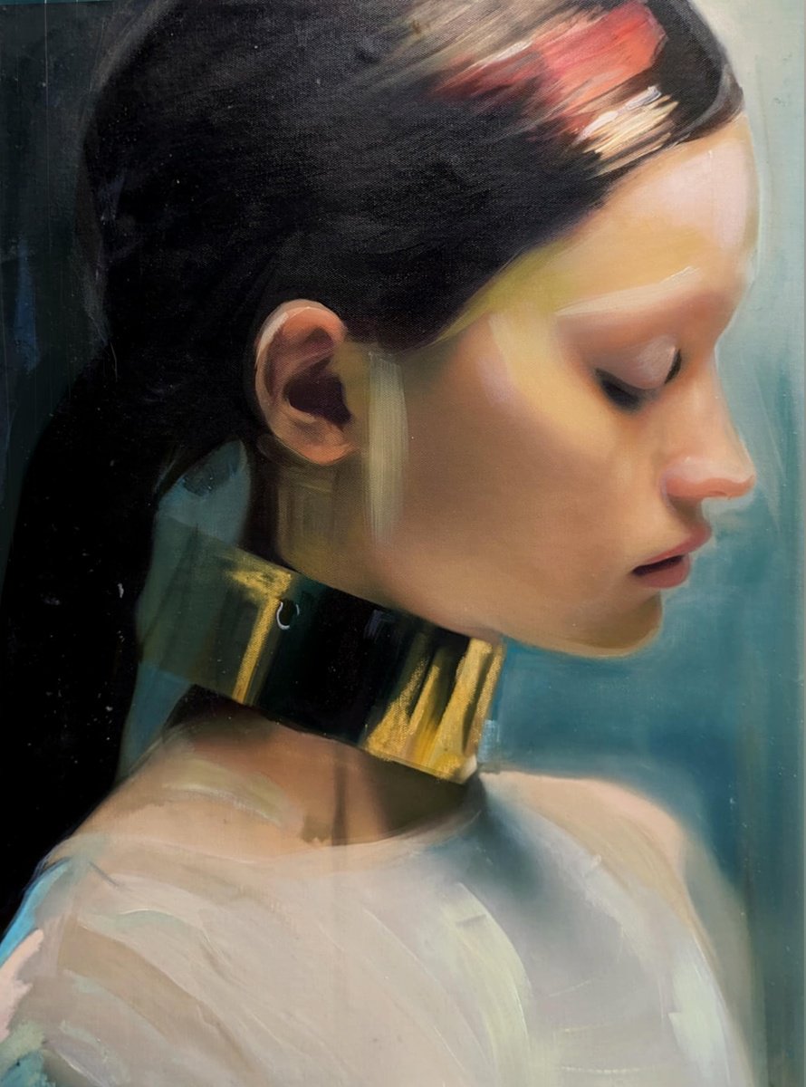Photorealistic Portrait Oil Painting By Anat Wegier, 18 X 24, Gold Chain, Original Artwork