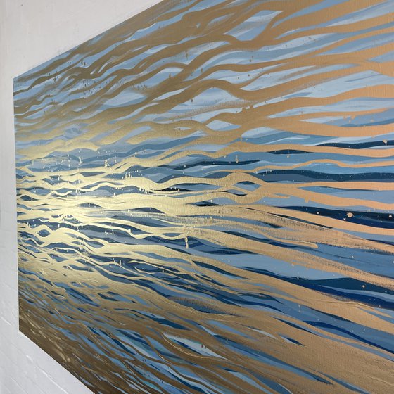 Golden Current - 152 x 101 cm - metallic gold paint and acrylic on canvas