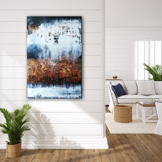 AUTUMN POEM - ABSTRACT ACRYLIC PAINTING TEXTURED * BLACK * WHITE * BROWN