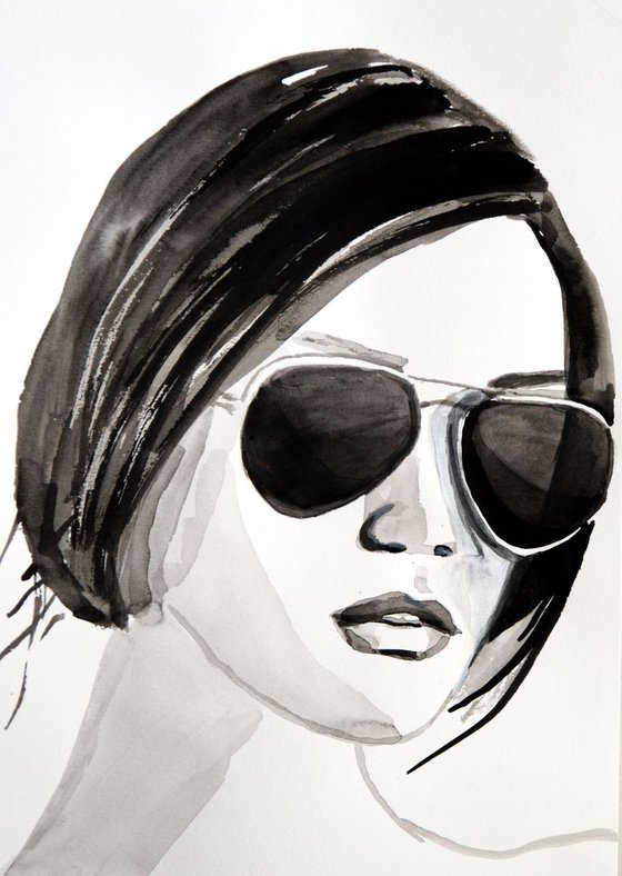 Girl with sunglasses / 29.7 X 21 cm