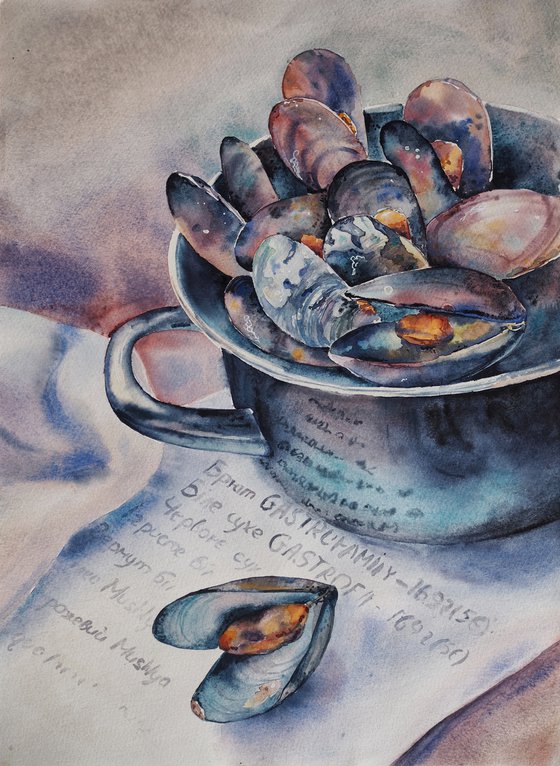 Mussels - original watercolor seafood