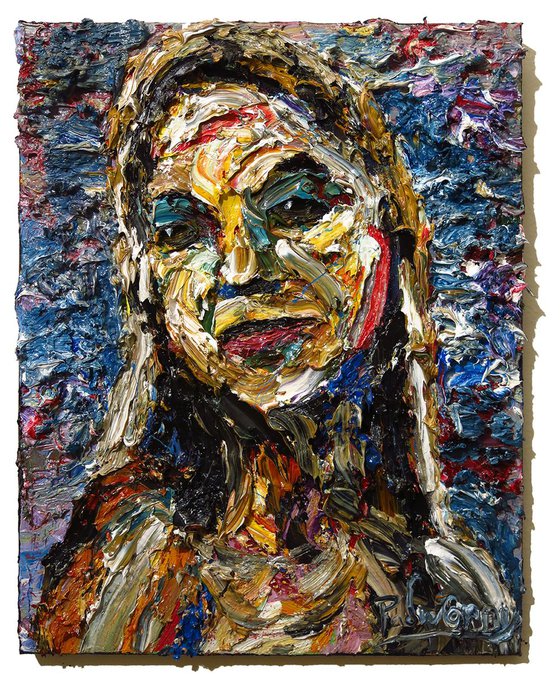 Original Oil Painting Portrait Expressionism Abstract Outsider Wall Art Large
