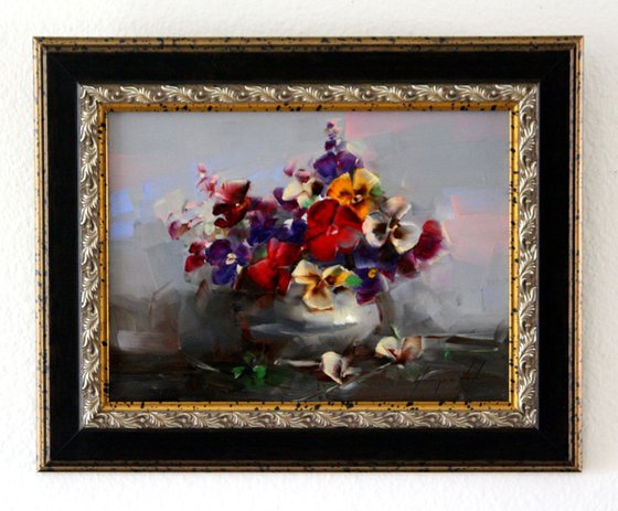 Vase of Pansies Handmade oil Painting Framed One of a kind