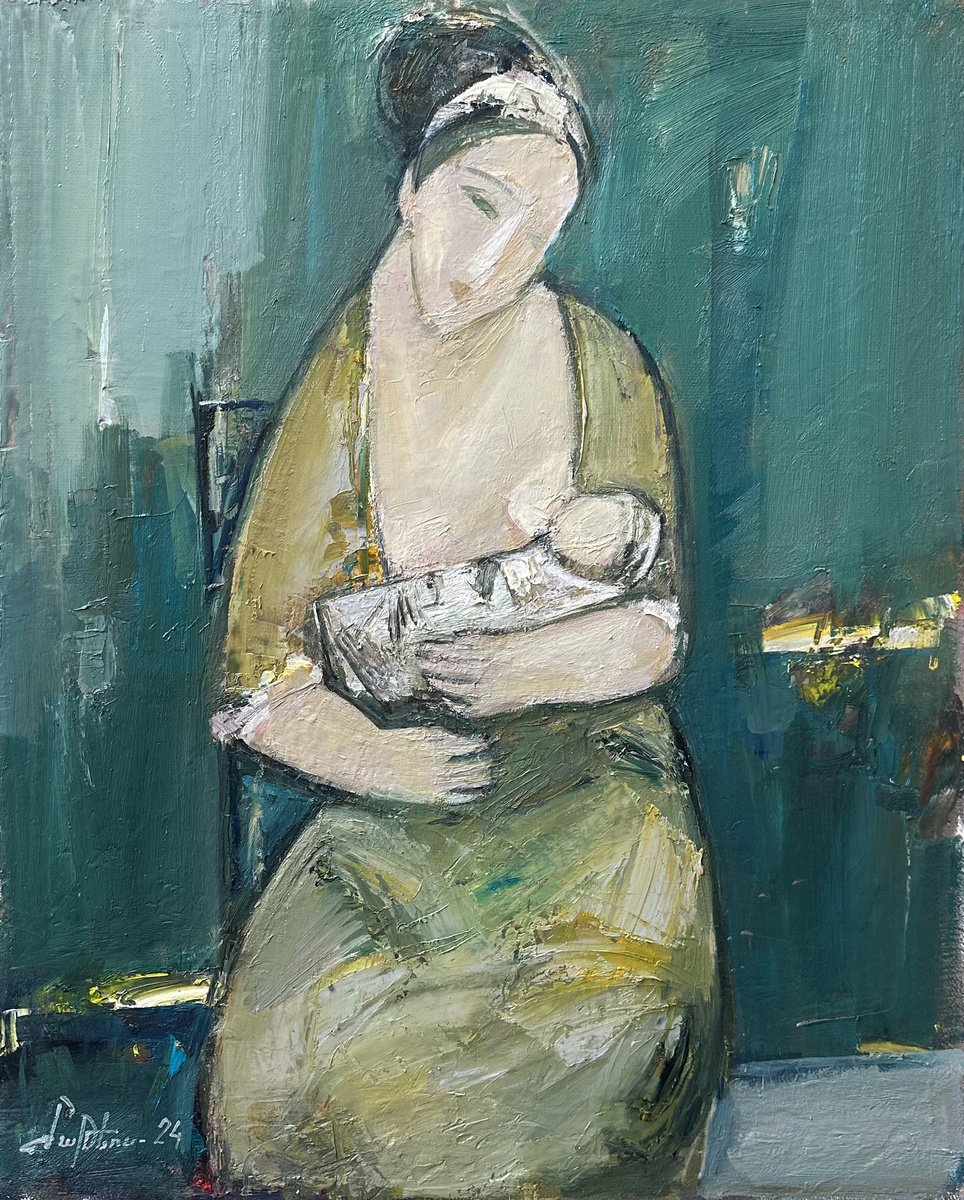 Abstract Portrait Oil Painting By Matevos Sargsyan, 16 X 20", Embrace Of Love, Original Artwork