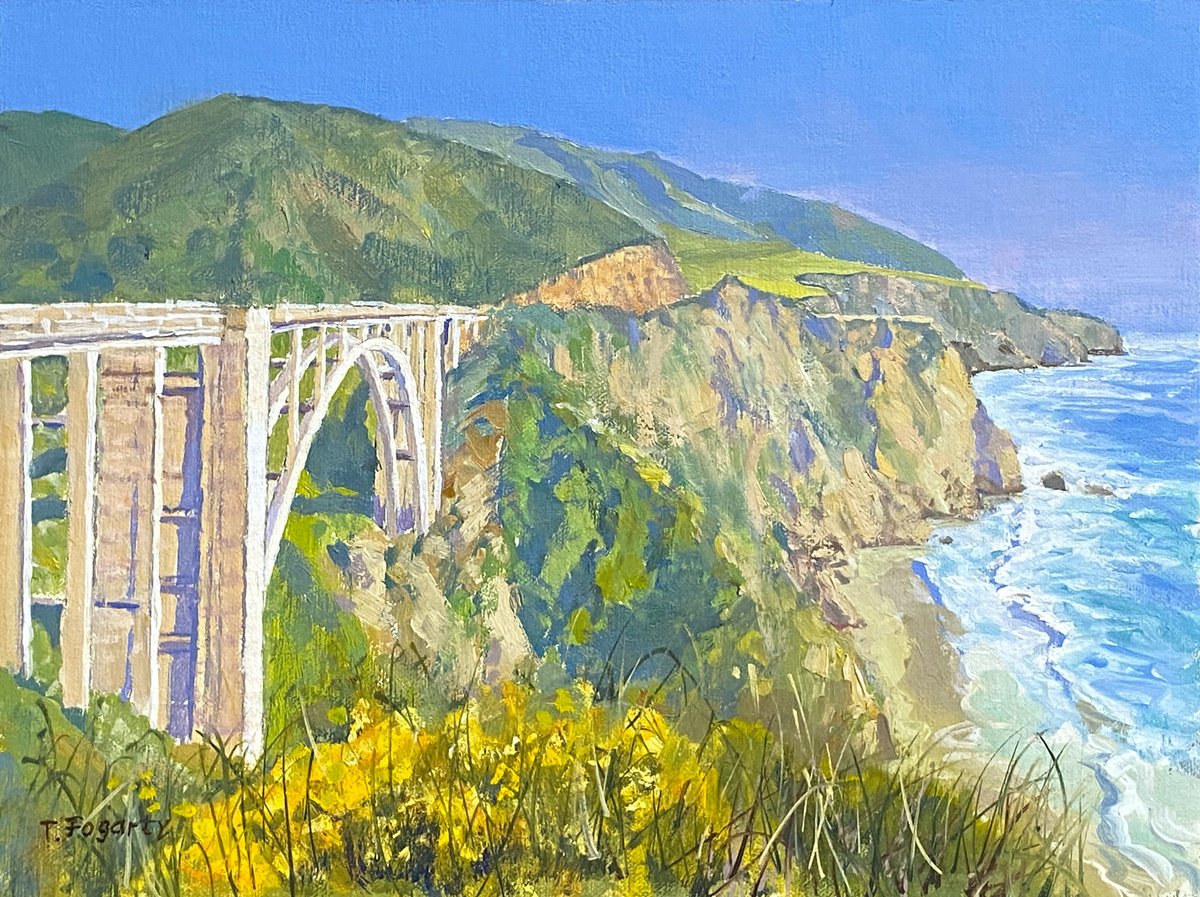 Impressionistic Landscape Oil Painting By Tatyana Fogarty, 12 X 9", Bixby Bridge, The Guardian Of Big Sur Coast, Artfinder