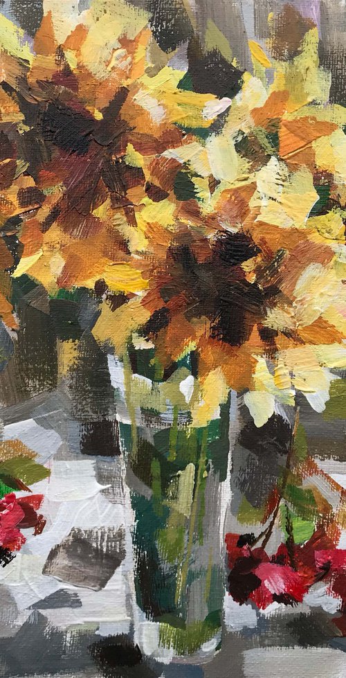 Autumn sunflowers.  one of a kind, original watercolour by Galina Poloz