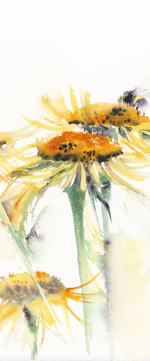 Bees on yellow flowers by Anjana Cawdell
