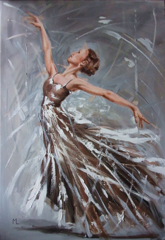 100x70cm " LIKE A BUTTERFLY ... "- ballerina liGHt  ORIGINAL ballet OIL PAINTING, GIFT, PALETTE KNIFE