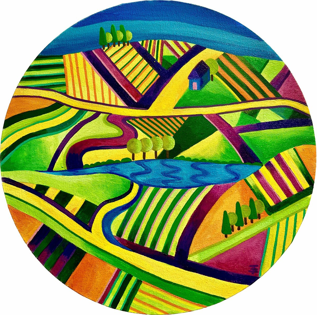 Illustrative Landscape Acrylic Painting By Tiffany Budd, 12 X 12", The Yellow Road, Original Artwork