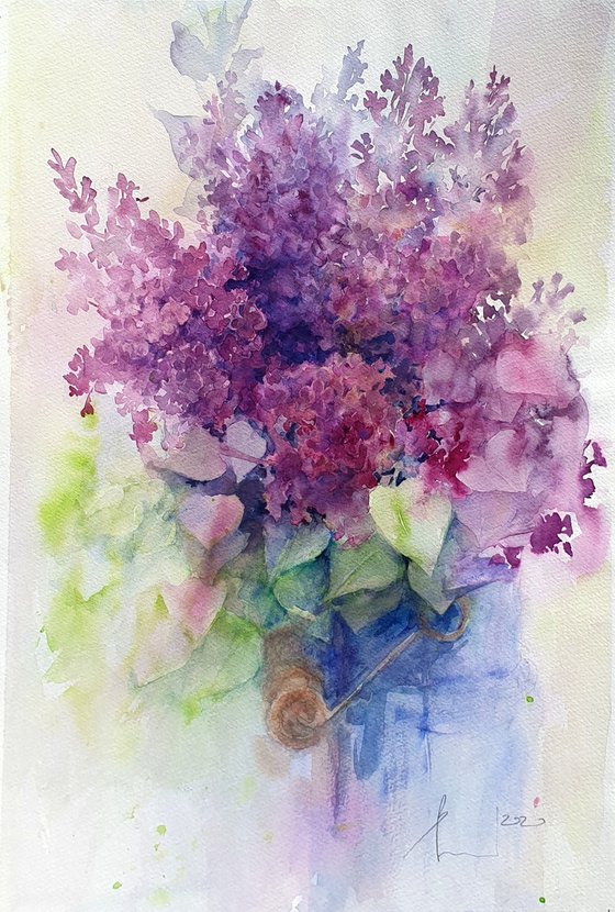 watercolour LILAC LILAC flower painting 30x45/ 2020.020