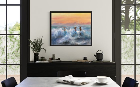 Jumping sunset waves