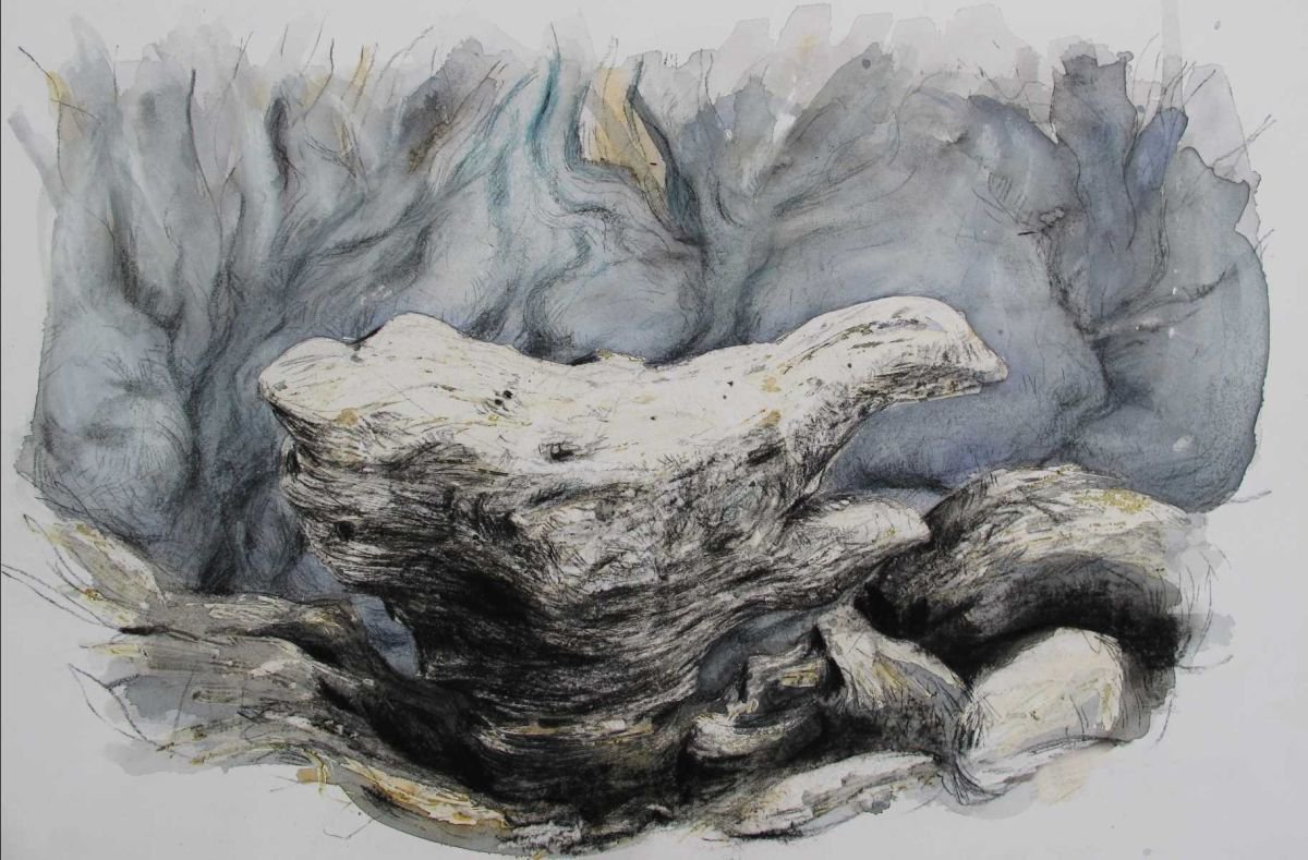 Impressionistic Landscape Charcoal Drawing By John Sharp, 22 X 15, Rocks On Kinder Scout 3, Original Artwork