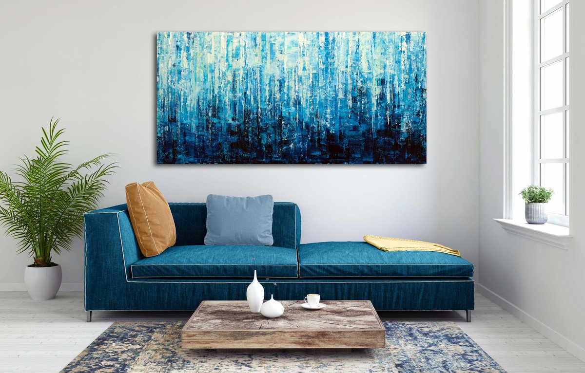 Abstract Acrylic Painting By Behshad Arjomandi, 59 X 29, Turquoise Dreamscape Ii, Original Artwork